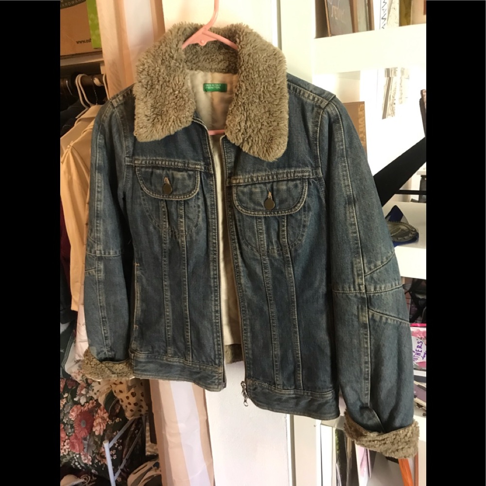 Benetton Faux Shearling Denim Jacket